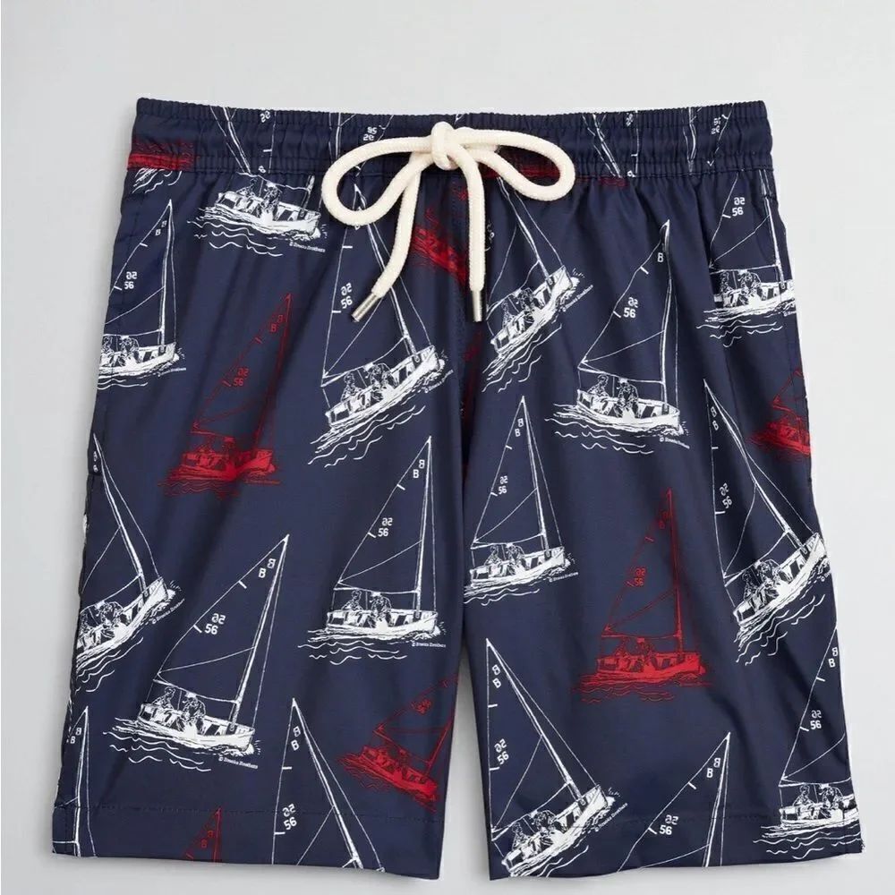 Brooks Brothers Boys Sailboat Print Swim Trunks Size M